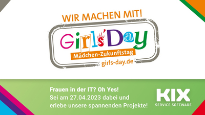 Logo GirlsDay 27.04.2023 mit Angebot KIX Service Software kennenzulernen